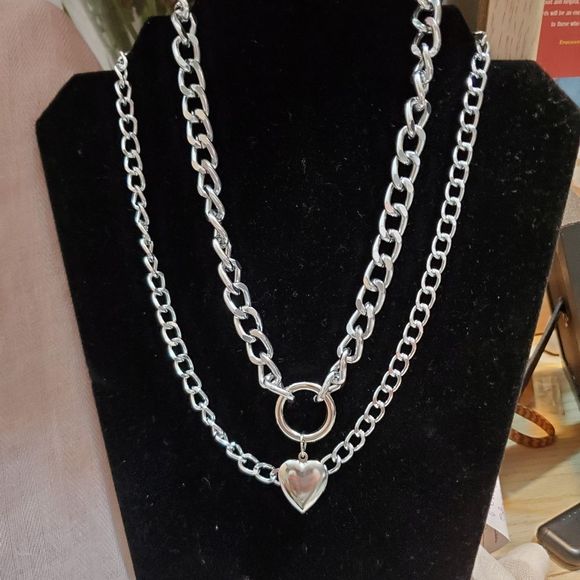 CHUNKY HEART❤ LOCKET DOUBLE CHAIN NECKLACE - Picture 16 of 16